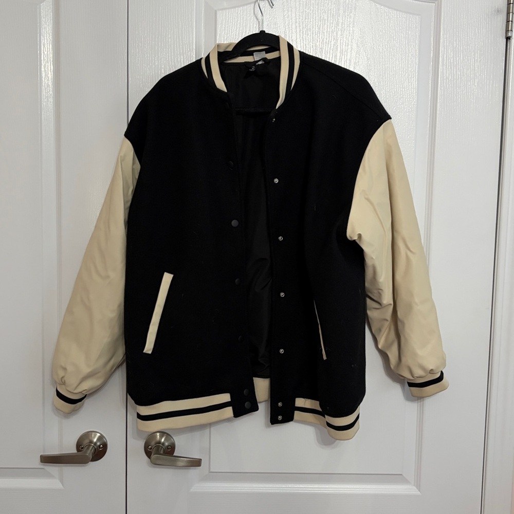 H&M Black and Cream Varsity Jacket